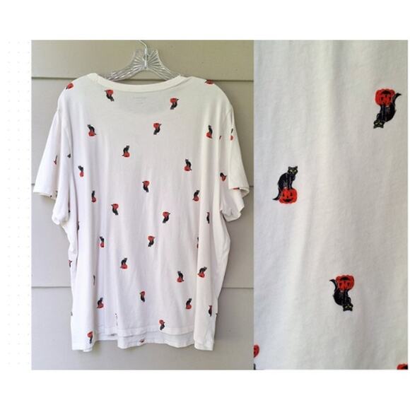 Old Navy Tops - Old Navy Women's Halloween Black Cat Pumpkin 100% Cotton White T Shirt XXL